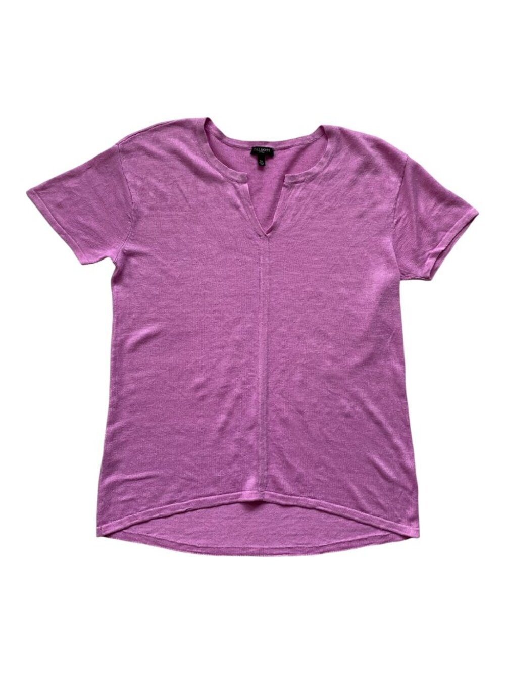 Talbots Pink 100% Linen Split V-Neck Knit Top - Fits Small & Small Petites